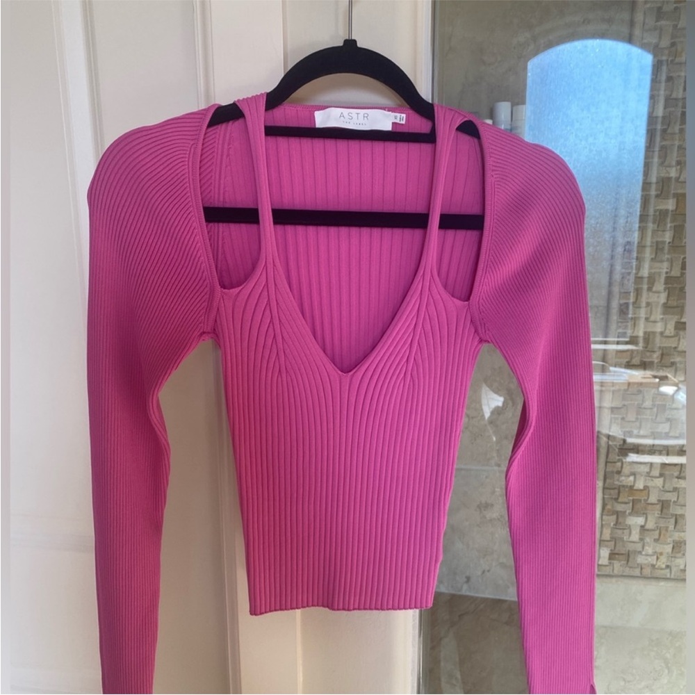 Astr Pink Long Sleeve Ribbed Top